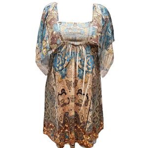 One World Butterfly Sleeve Multi-colored Tunic Top